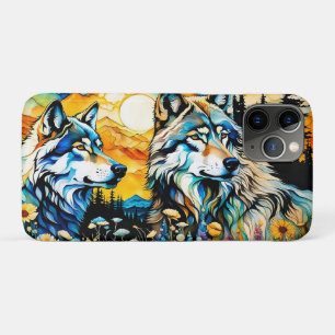 Grey wolf and Wildflowers iPhone 11 Pro Case