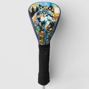 Grey wolf and Wildflowers Golf Head Cover