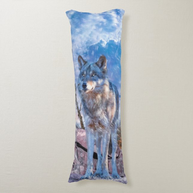 Grey Wolf "ANSWER THE CALL" Body Pillow (Front Vertical)