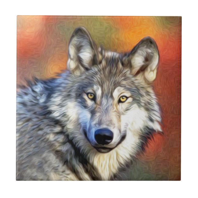 Grey Wolf Art Painting Tile (Front)