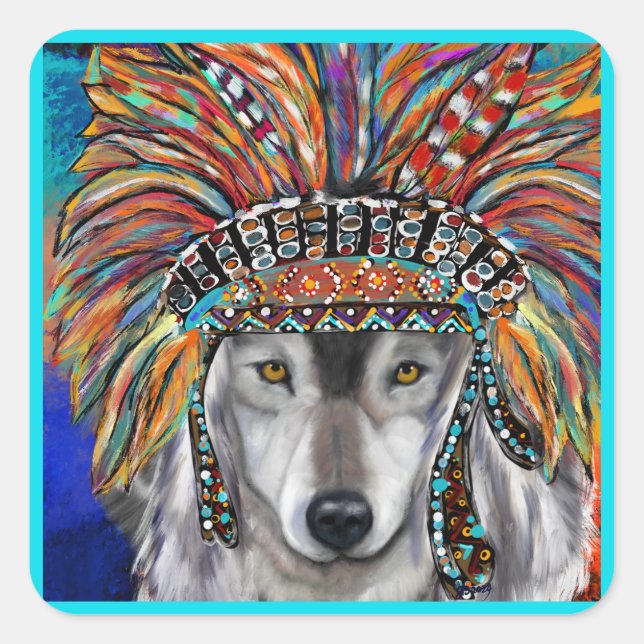 Grey Wolf Art Square Sticker (Front)