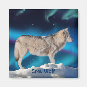 Grey Wolf & Aurora Wildlife Collection Magnet