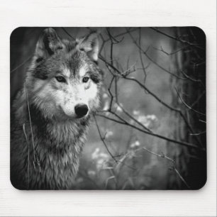 Grey Wolf - Black and White Mouse Pad