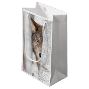 Grey Wolf (Canis lupus) Behind Tree Small Gift Bag