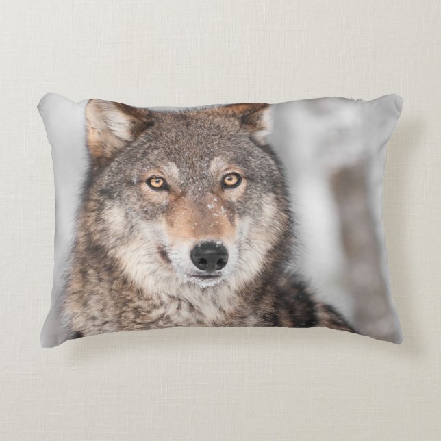 Grey Wolf (Canis lupus) With One Ear Back Decorative Pillow (Front)