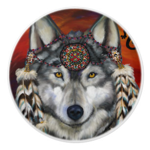 Grey Wolf  Ceramic Knob