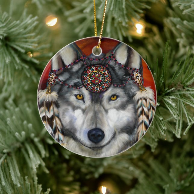 GREY WOLF CERAMIC ORNAMENT (Tree)