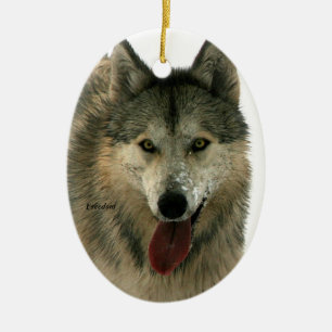 Grey Wolf Ceramic Tree Ornament