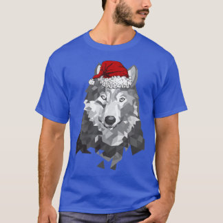 Grey Wolf Christmas Santa Hat Wolves Lover Merry W T-Shirt