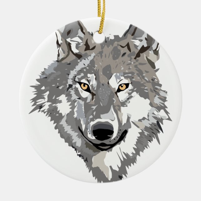 Grey Wolf Design Ceramic Ornament (Front)
