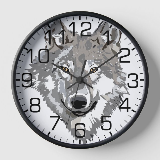 Grey Wolf Design Wall Clock (Front)