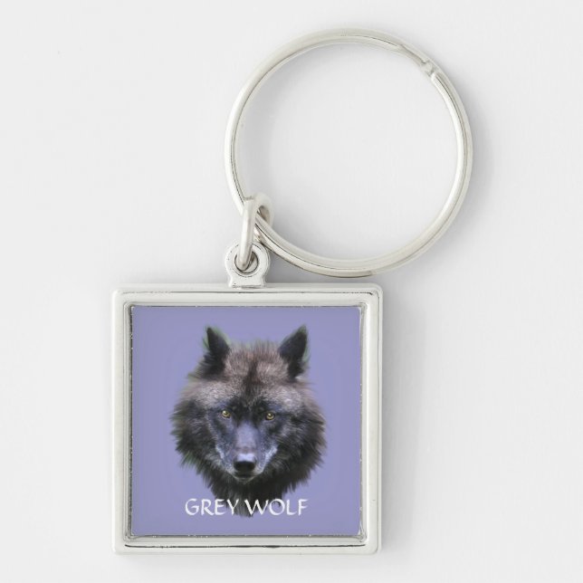 GREY WOLF Design Wildlife Art Key-Ring Keychain (Front)