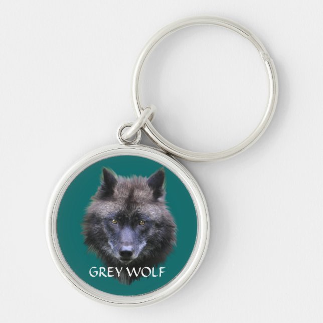 GREY WOLF Design Wildlife Art Key-Ring Keychain (Front)