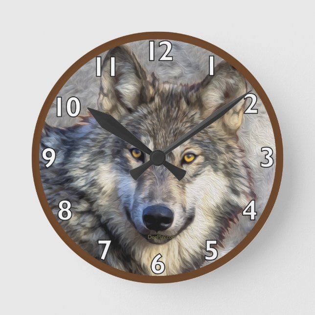 Grey Wolf Dignity Round Clock (Front)