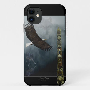 Grey Wolf, Eagle & Haida Totem Pole Native Art iPhone 11 Case