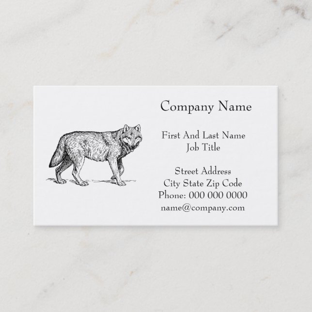 Grey Wolf Elegant Ink Drawing Business Card (Front)