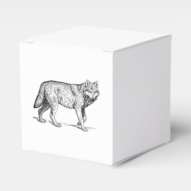 Grey Wolf Elegant Ink Drawing Favor Box (Front Side)
