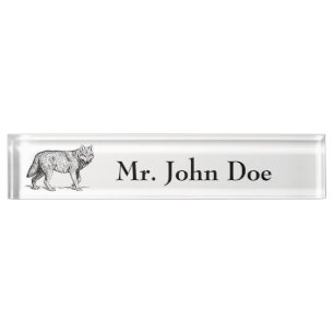 Grey Wolf Elegant Ink Drawing Nameplate