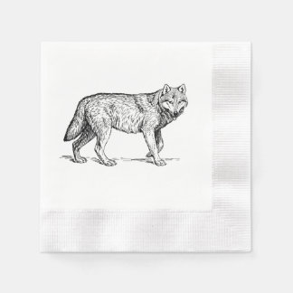 Grey Wolf Elegant Ink Drawing Napkin