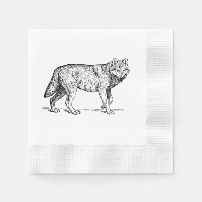 Grey Wolf Elegant Ink Drawing Napkin (Front)