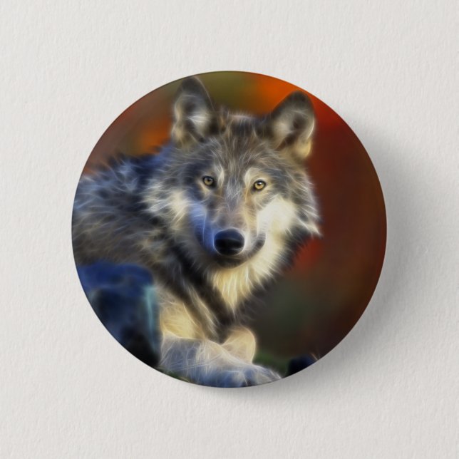 Grey Wolf, Endangered Species Digital Photography 2 Inch Round Button (Front)