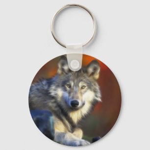 Grey Wolf, Endangered Species Digital Photography Keychain