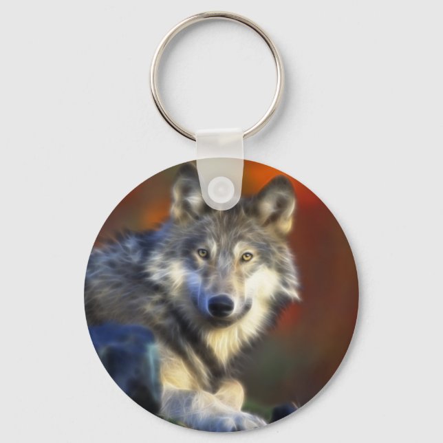 Grey Wolf, Endangered Species Digital Photography Keychain (Front)
