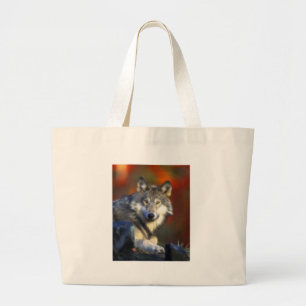Grey Wolf, Endangered Species Digital Photography Large Tote Bag