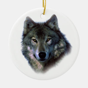 Grey Wolf Eyes Ceramic Ornament