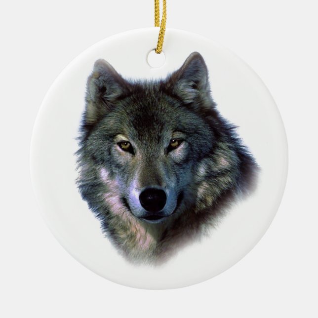 Grey Wolf Eyes Ceramic Ornament (Front)
