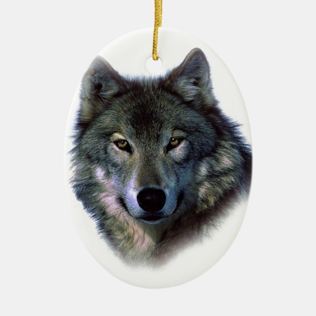 Grey Wolf Eyes Ceramic Ornament (Front)