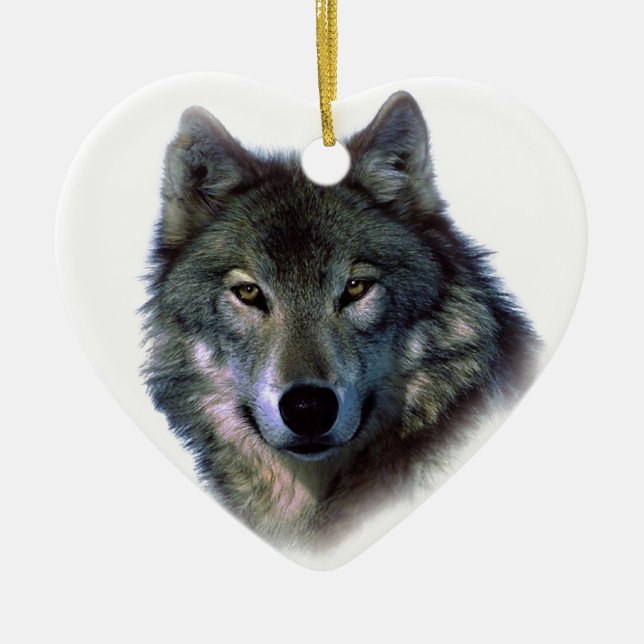 Grey Wolf Eyes Ceramic Ornament (Front)