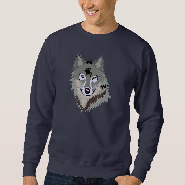 Grey Wolf Face Drawing Sweatshirt (Front)
