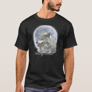 Grey Wolf & Full Moon WOLF CLAN Wildlife Art T-Shirt