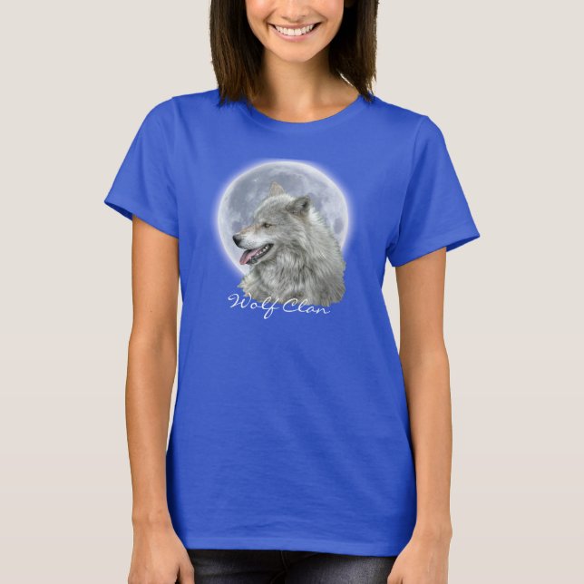 Grey Wolf & Full Moon WOLF CLAN Wildlife Art T-Shirt (Front)