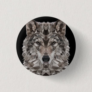 Grey Wolf Geometric Portrait 1 Inch Round Button