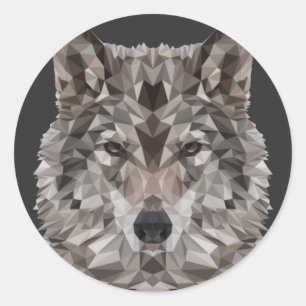 Grey Wolf Geometric Portrait Classic Round Sticker
