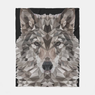 Grey Wolf Geometric Portrait Fleece Blanket