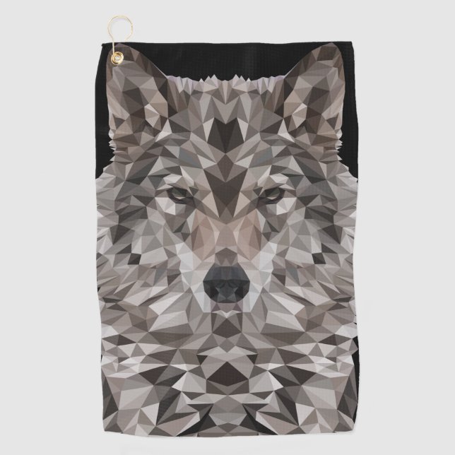 Grey Wolf Geometric Portrait Golf Towel (Front)
