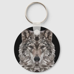 Grey Wolf Geometric Portrait Keychain