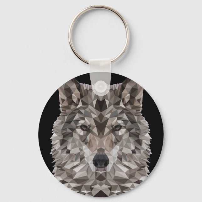 Grey Wolf Geometric Portrait Keychain (Front)