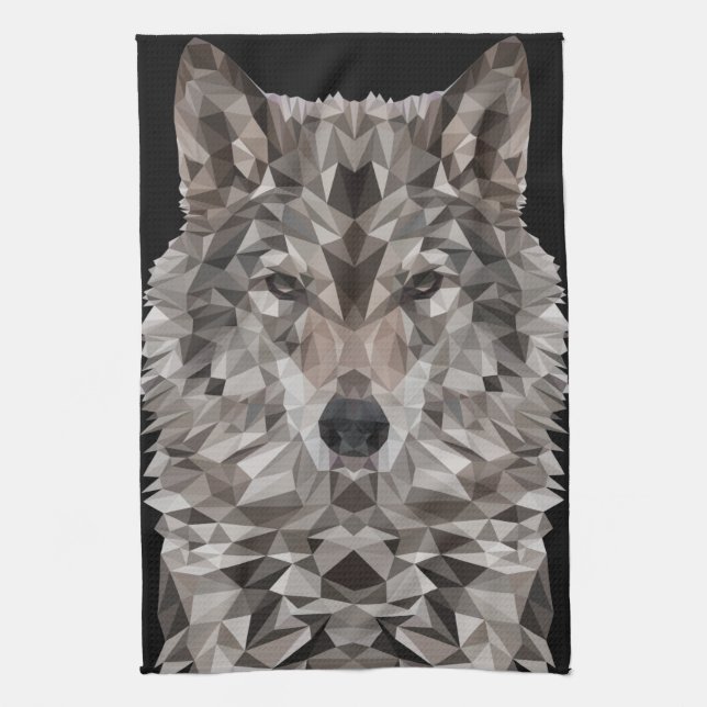 Grey Wolf Geometric Portrait Kitchen Towel (Vertical)
