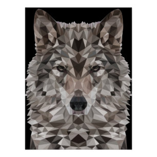 Grey Wolf Geometric Portrait Poster