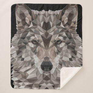 Grey Wolf Geometric Portrait Sherpa Blanket