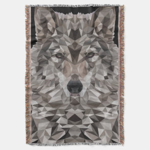 Grey Wolf Geometric Portrait Throw Blanket