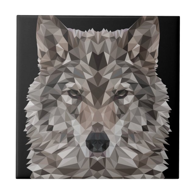 Grey Wolf Geometric Portrait Tile (Front)