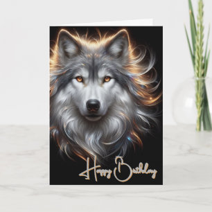 Grey Wolf Happy Birthday Card