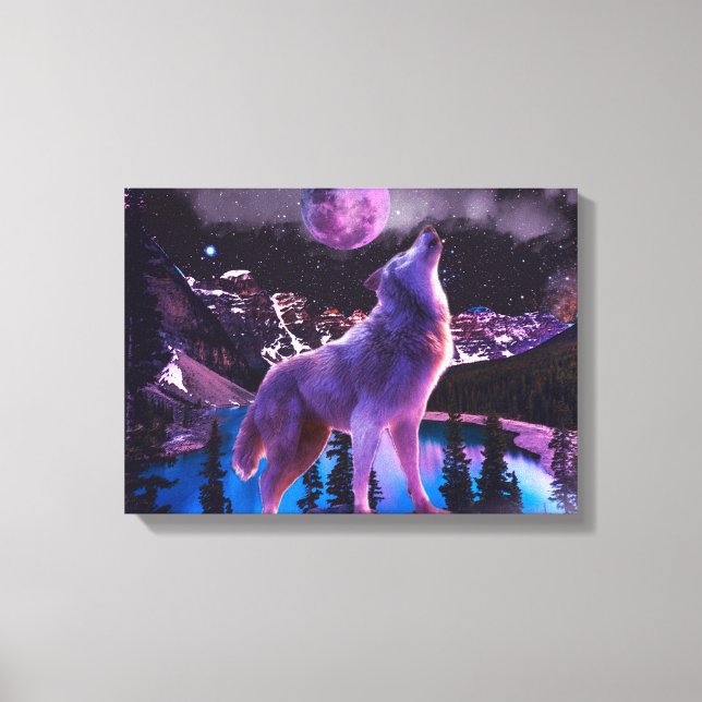 Grey wolf howling in forest canvas print (Front)