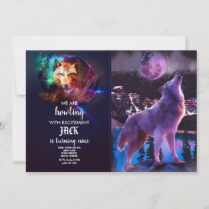 Grey wolf howling in forest invitation