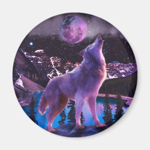 Grey wolf howling in forest magnet